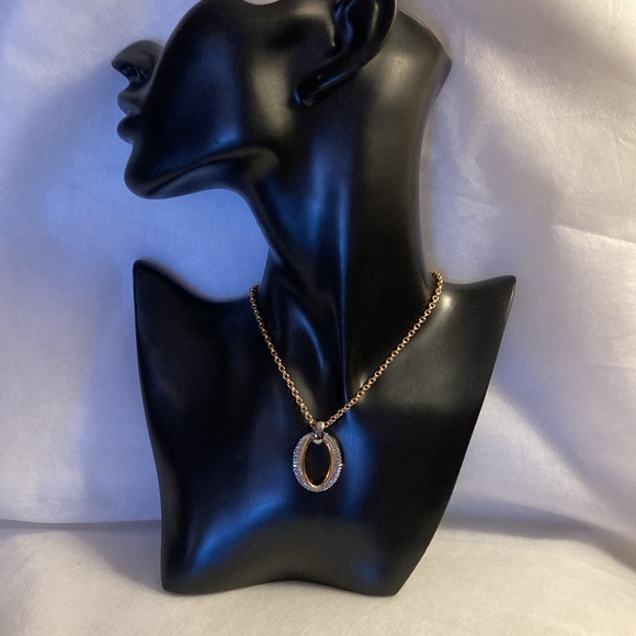 Vintage Swarovski Crystal Rose Gold Plated Oval Drop Belcher Chain Pendant Set - Picture 9 of 15